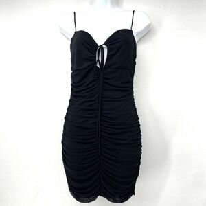 Rowen Women's Ruched‎ Dress Size M Sexy Keyhole Strappy Bodycon Black Clubwear